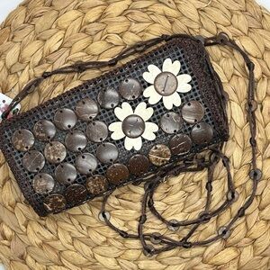 Island Sense Designed in Hawaii Brown Coconut Floral Women's Mini Crossbody Bag